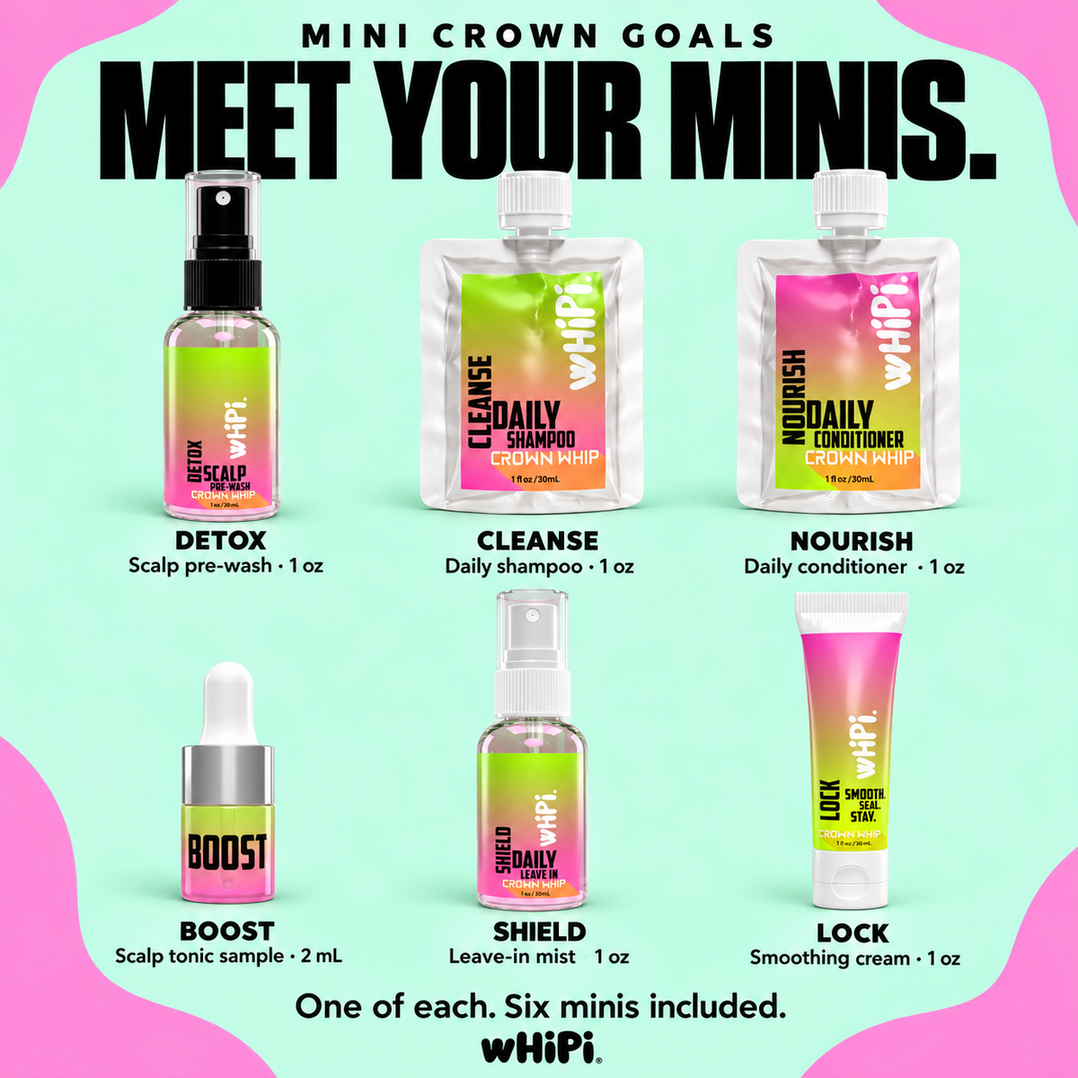 Included: Detox, Cleanse, Nourish, Shield and Lock each 1 oz, plus Boost 2 mL sample.