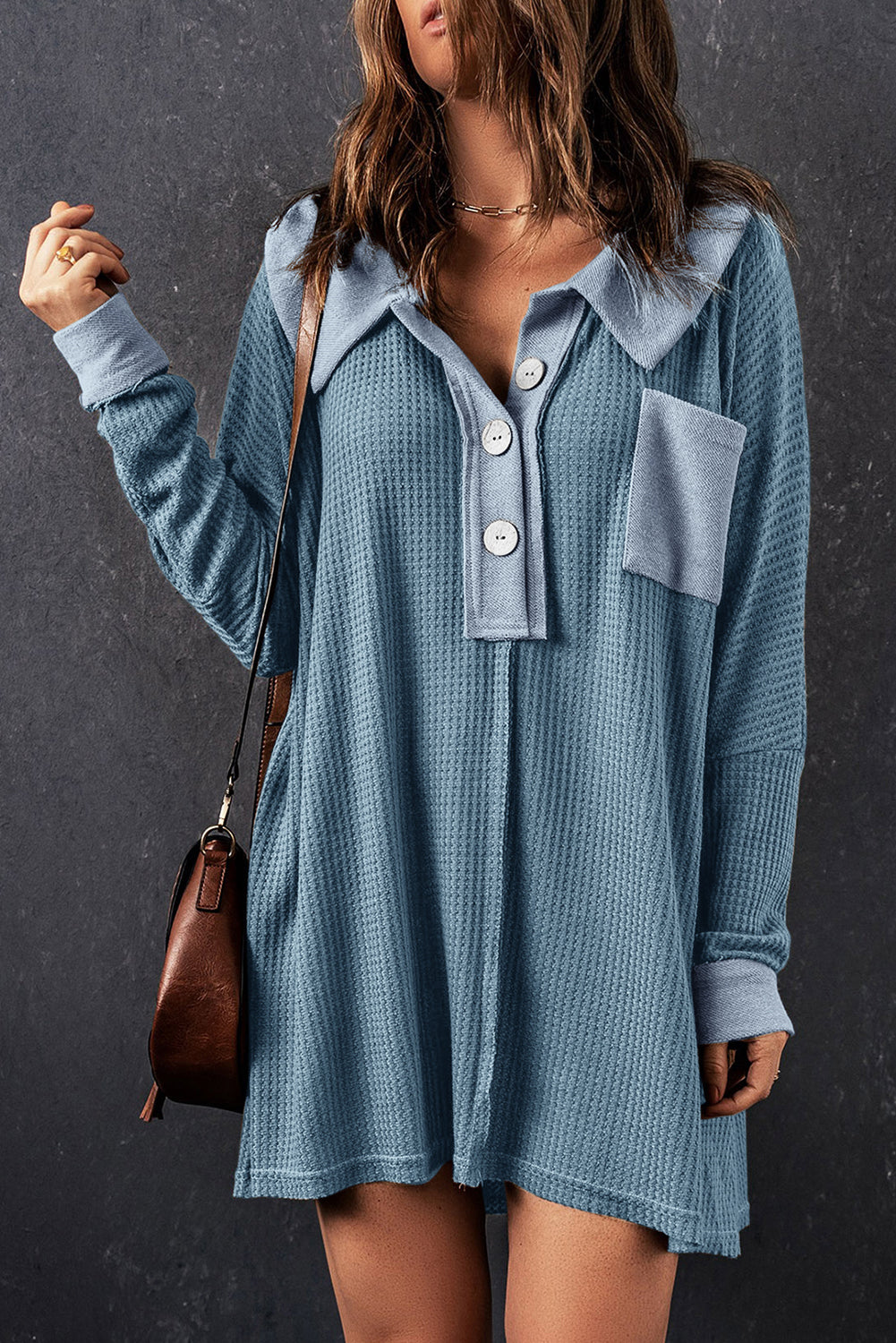 Heavenly Blue Buttoned Waffle Top
