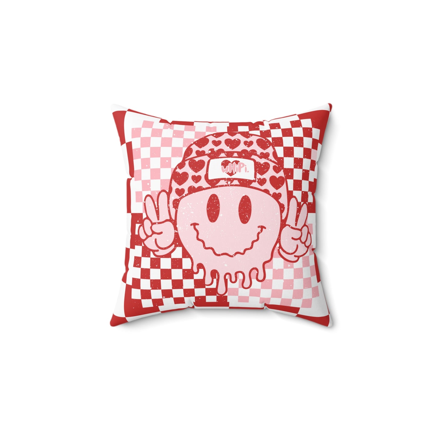 Checkered Smiley Spun Polyester Square Pillow