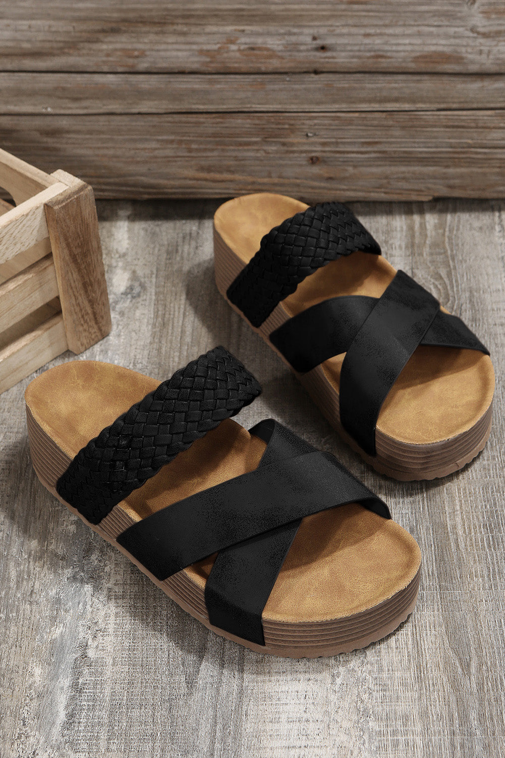 Braided Detail Criss Cross Platform Sandals