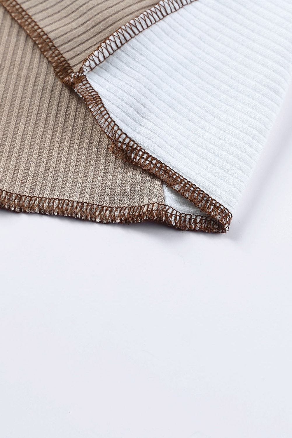 Irregular Color Block Seaming Trim Rib Knit Top