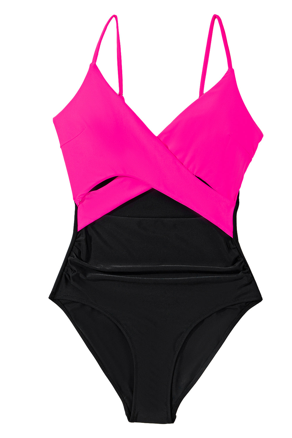 Rose Red Two-tone Colorblock Cutout One Piece Swimsuit
