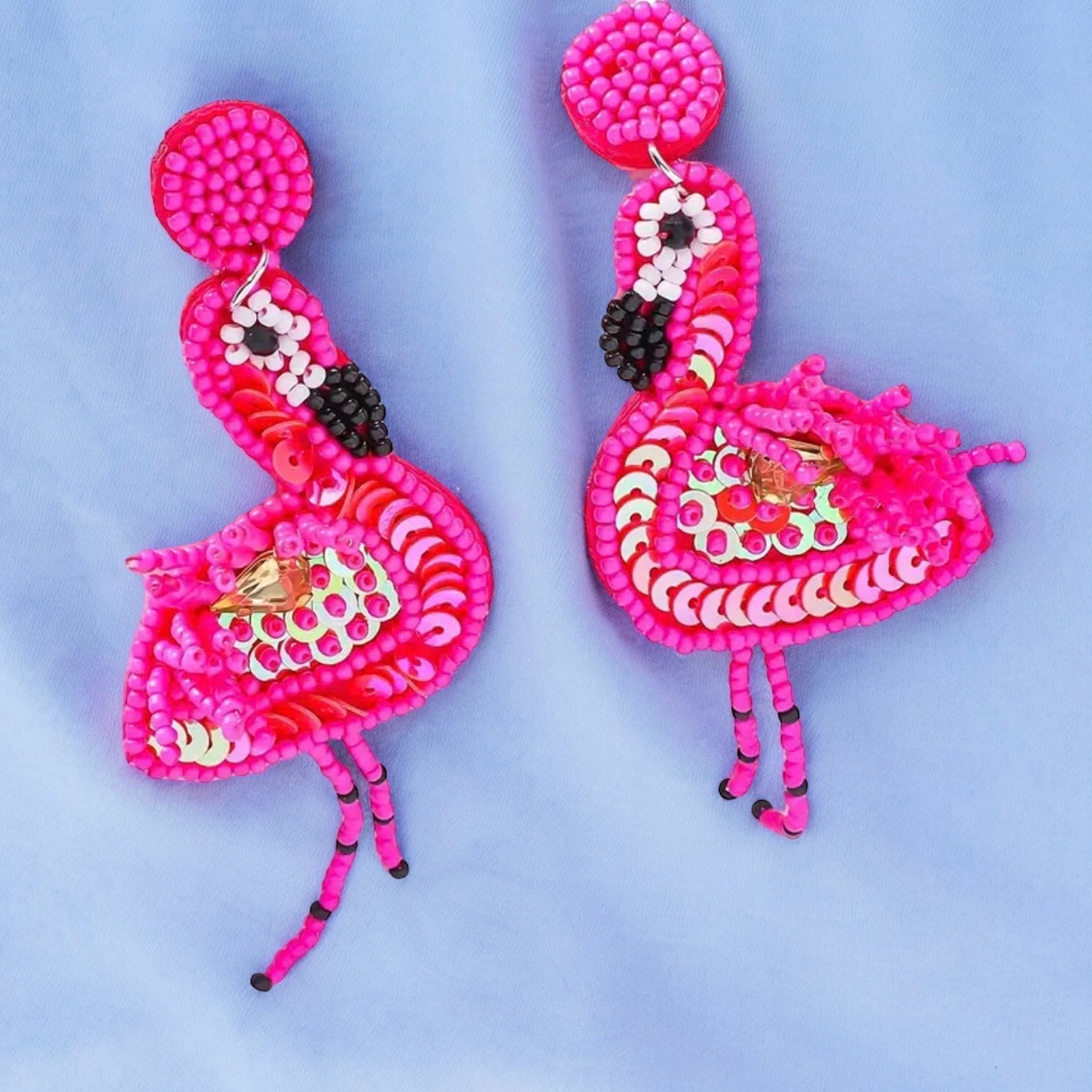Beaded Flamingo Dangle Earrings