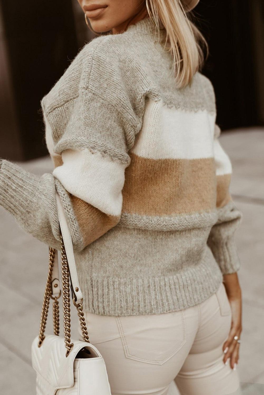 Chunky Striped Mock Neck Pullover Sweater
