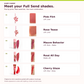 Full Send Lip Kit shade guide: Pink Flirt and Rose Tease lip liners, Mauve Behavior and Rosé All Day matte lip colors, and Cherry Glaze gloss, with original on-skin swatches. Appearance varies with lighting, screen and skin tone.