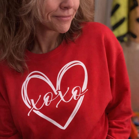 XOXO Valentines Heart Sketch Printed Pullover Sweatshirt