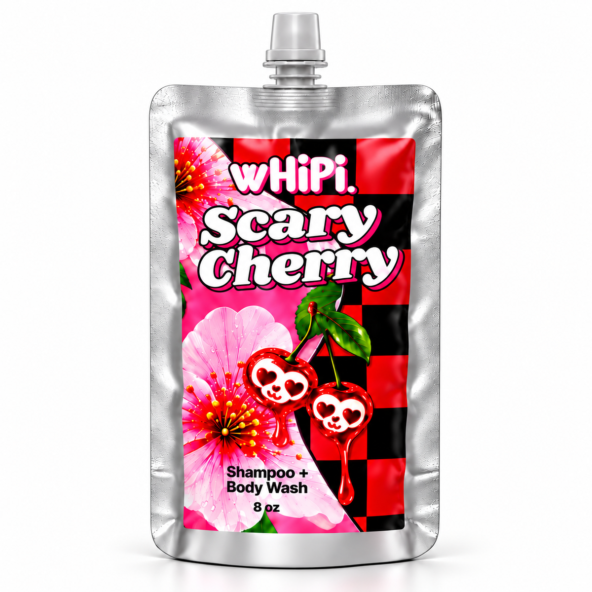 Scary Cherry Shampoo + Body Wash, source-correct packaging on white