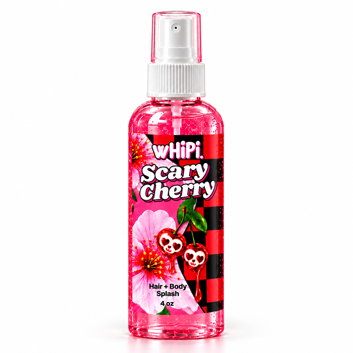 Scary Cherry Hair + Body Splash, source-correct packaging on white
