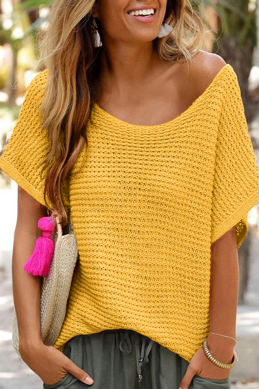Solid Loose Knit Short Sleeve Sweater