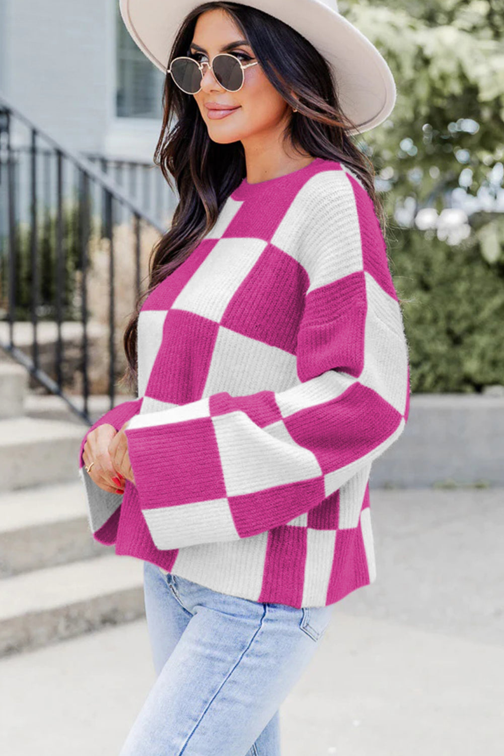 Pretty in Pink Checkered Sweater
