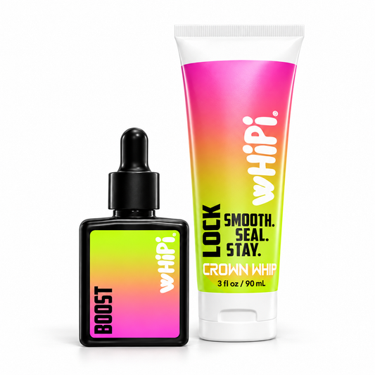 Boost + Lock bundle, with Boost scalp tonic and Lock Hair BB Cream on white.