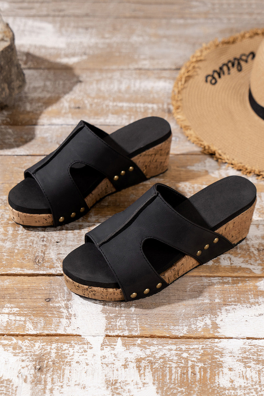 Casual Cut Out Rivet Slip-on Wedge Sandals