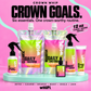 Crown Goals bag set: Cleanse and Nourish 12 oz pouches with Detox 4 oz, Boost 30 mL, Shield 8 oz and Lock 3 oz.