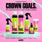 Crown Goals six-piece bottles bundle with Detox, Cleanse, Nourish, Boost, Shield and Lock on a mint platform against pink.