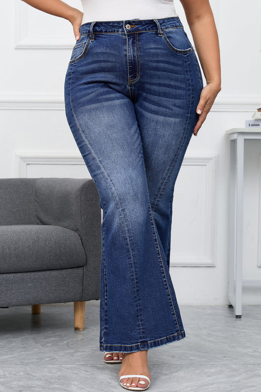 Dark Blue Plus Size Washed Flare Jeans
