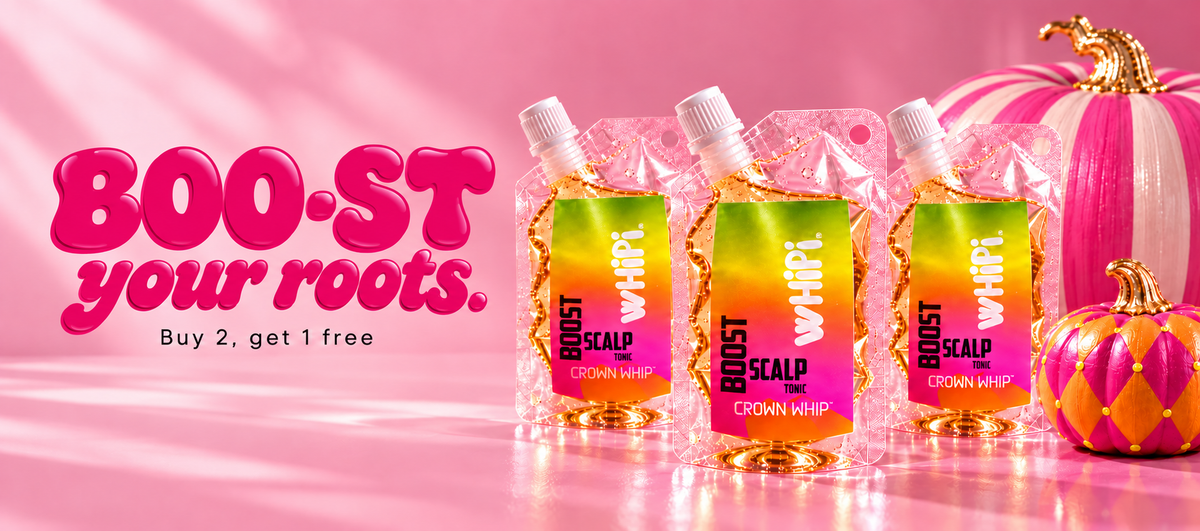 BOO-ST your roots. Buy two BOOST scalp tonic refill pouches, get one free.