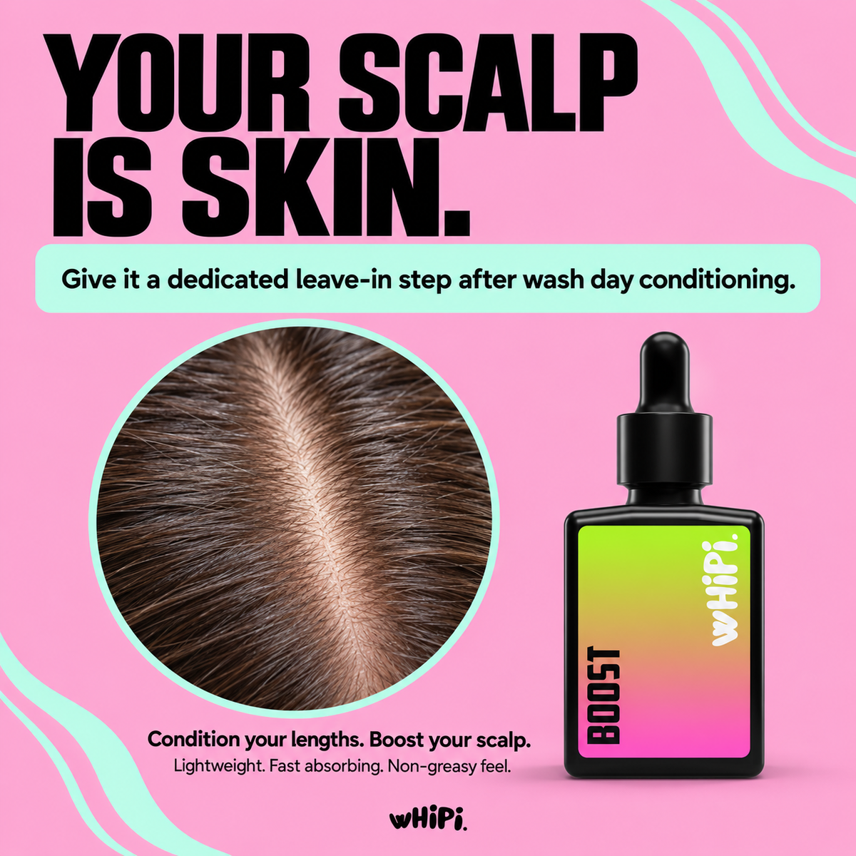 Crown Whip Boost leave-in scalp tonic — Your scalp is skin.