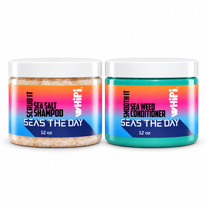 Seas The Day Scrub + Seaweed Mask Duo on a clean white background.