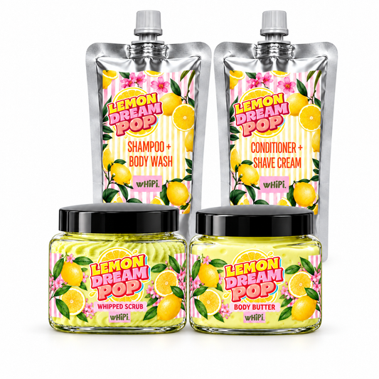 Ultimate Lemon Dream Pop Hair & Body Bundle — 4 Pieces on a clean white background.