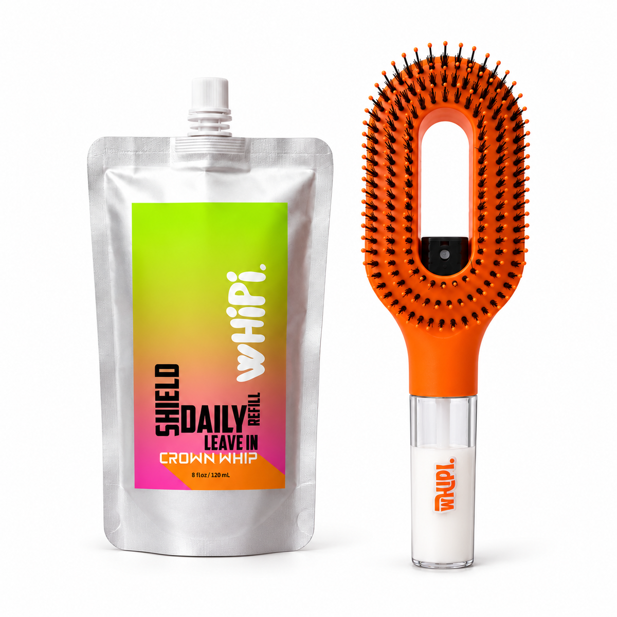 wHiPi. SHIELD Mist + Glide Detangle Brush Bundle on a clean white background.