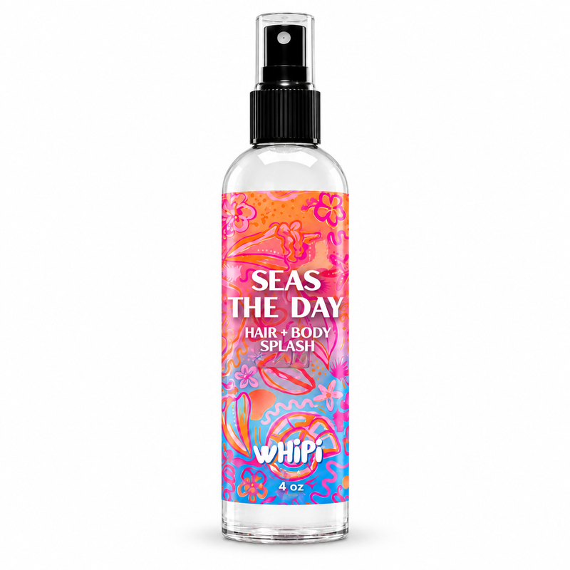 NEW Seas The Day Hair + Body Splash on a clean white background.