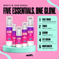 What's in the GLOW bundle: Face Wash, Toner, Serum, Eye Cream and Moisturizer, with the purpose of each step.