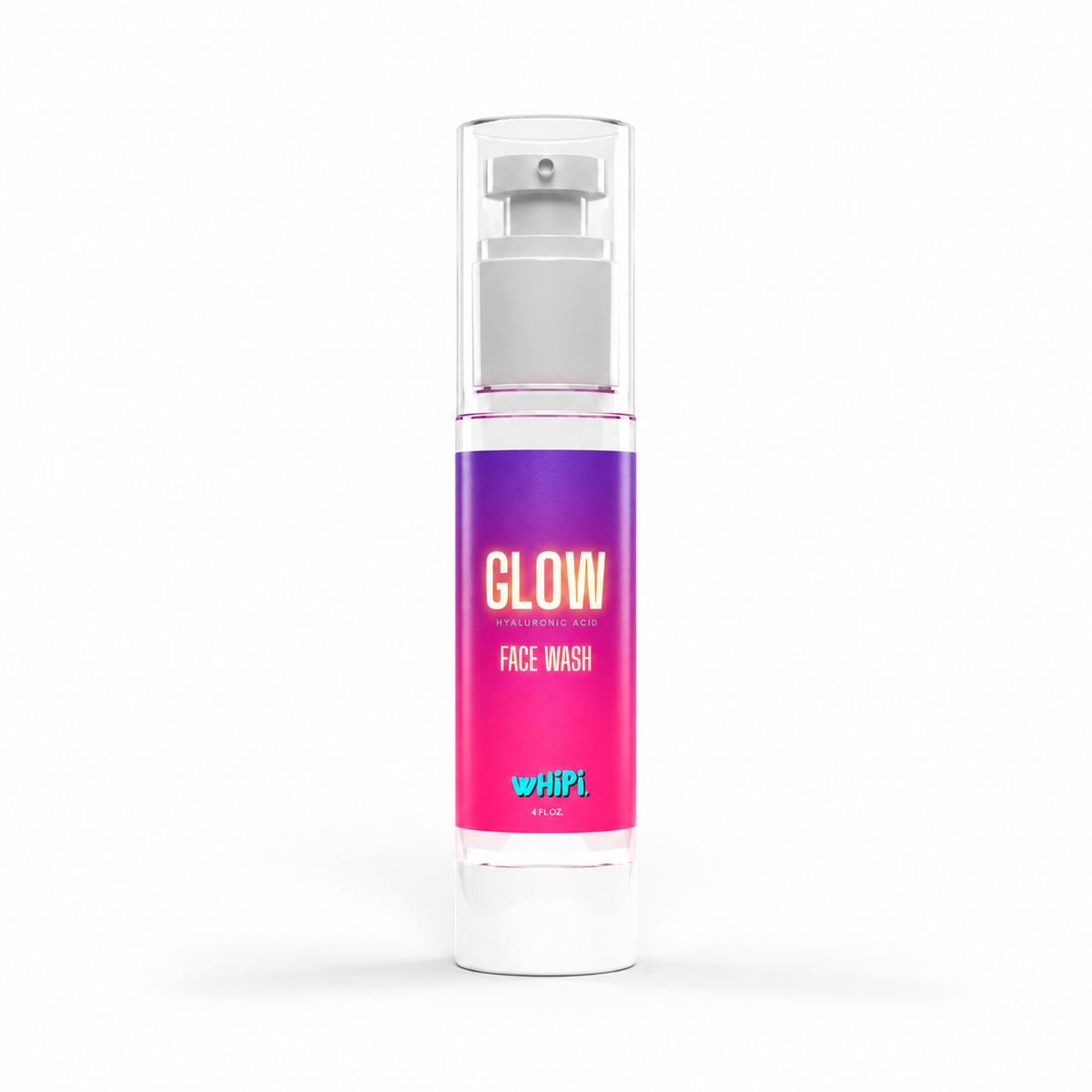 GLOW Face Wash product photograph on white with smooth purple-to-pink label.