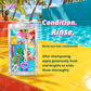 White Pineapple Pop Conditioner usage guide with tropical poolside scenery.