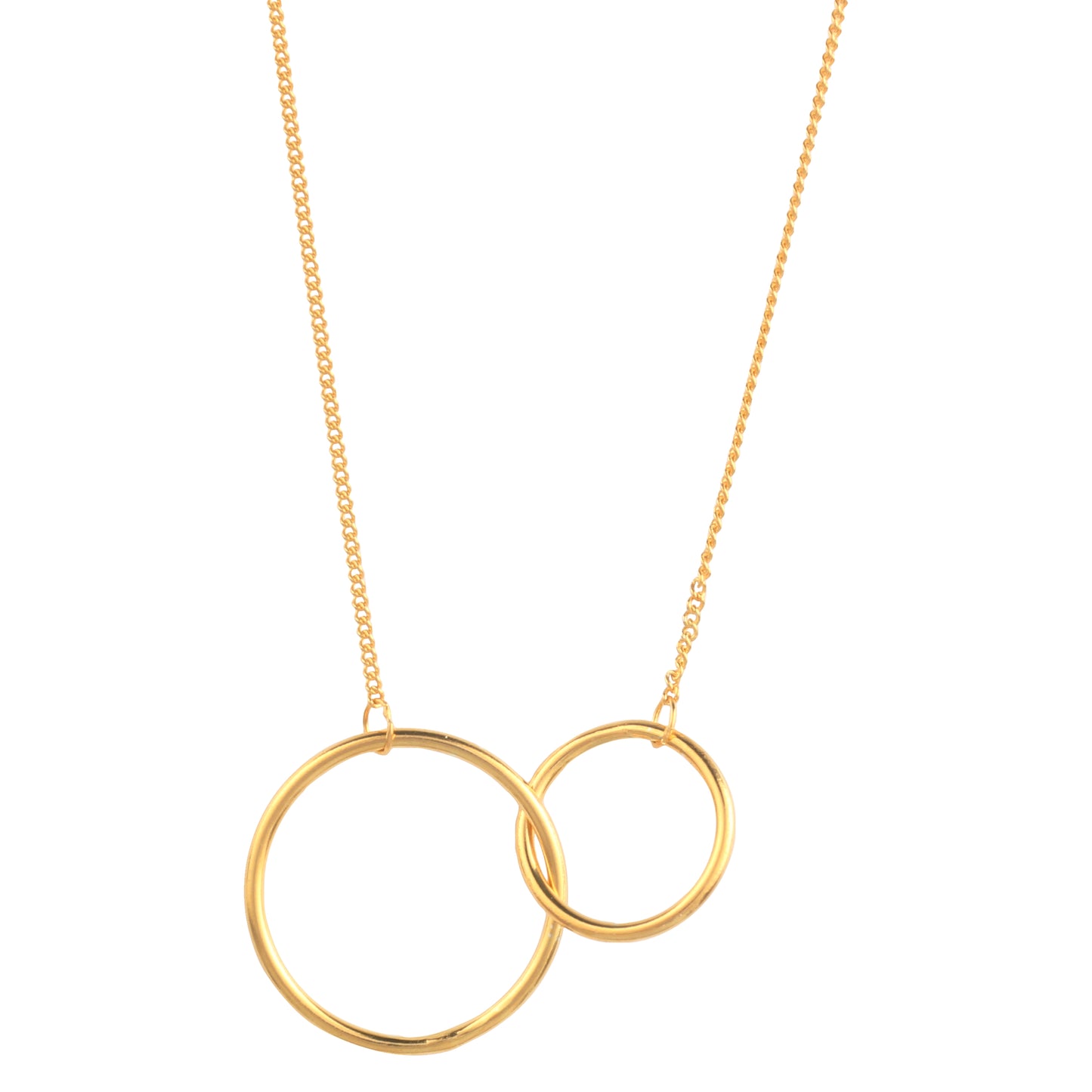 14K Gold Plated Two Circle Interlocking Pendant Necklace