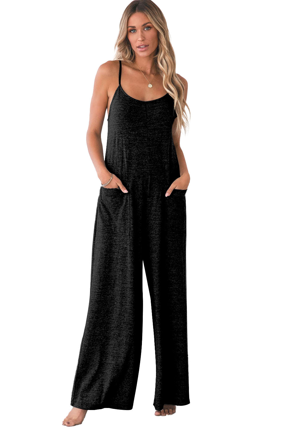  Wekumgy Women's Casual Jumpsuits Sleeveless Spaghetti Strap  Stretchy Comfy Harem Pants Baggy Overalls Jumpers with Pockets Oatmeal :  Clothing, Shoes & Jewelry