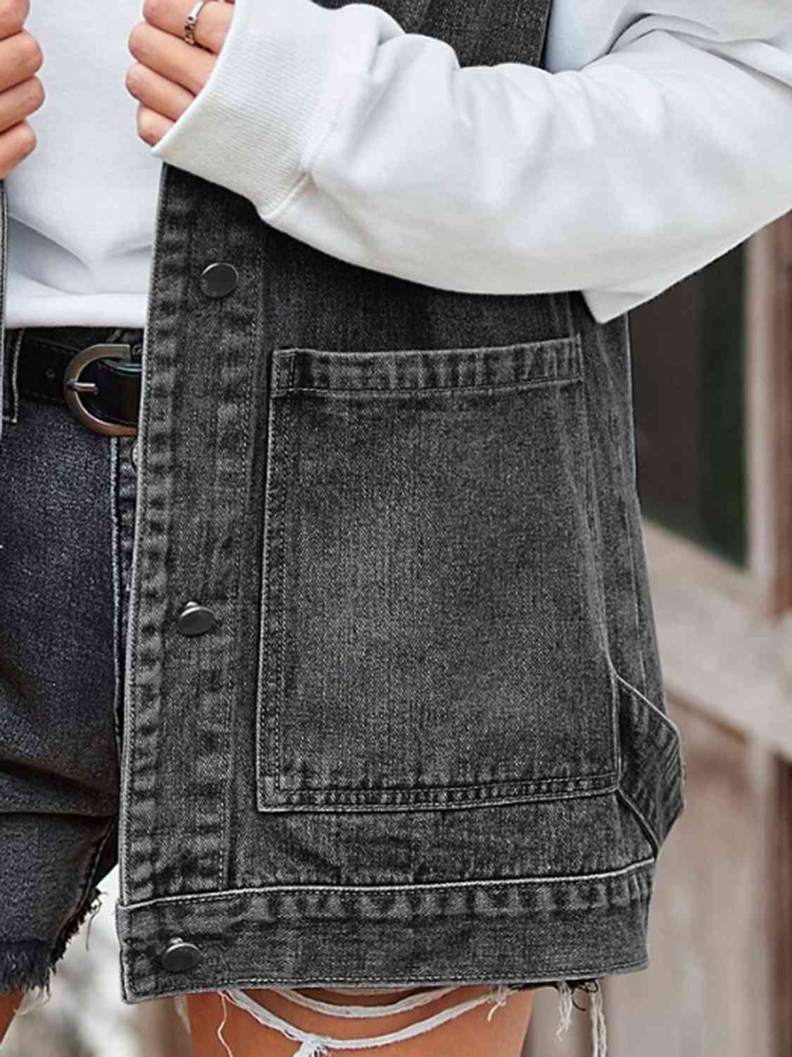 Button Up Sleeveless Denim Jacket with Pockets
