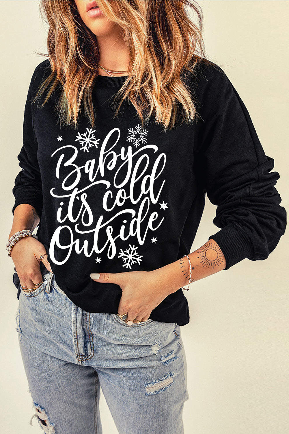 Plain Relaxed Fit Crew Neck Pullover Sweatshirt