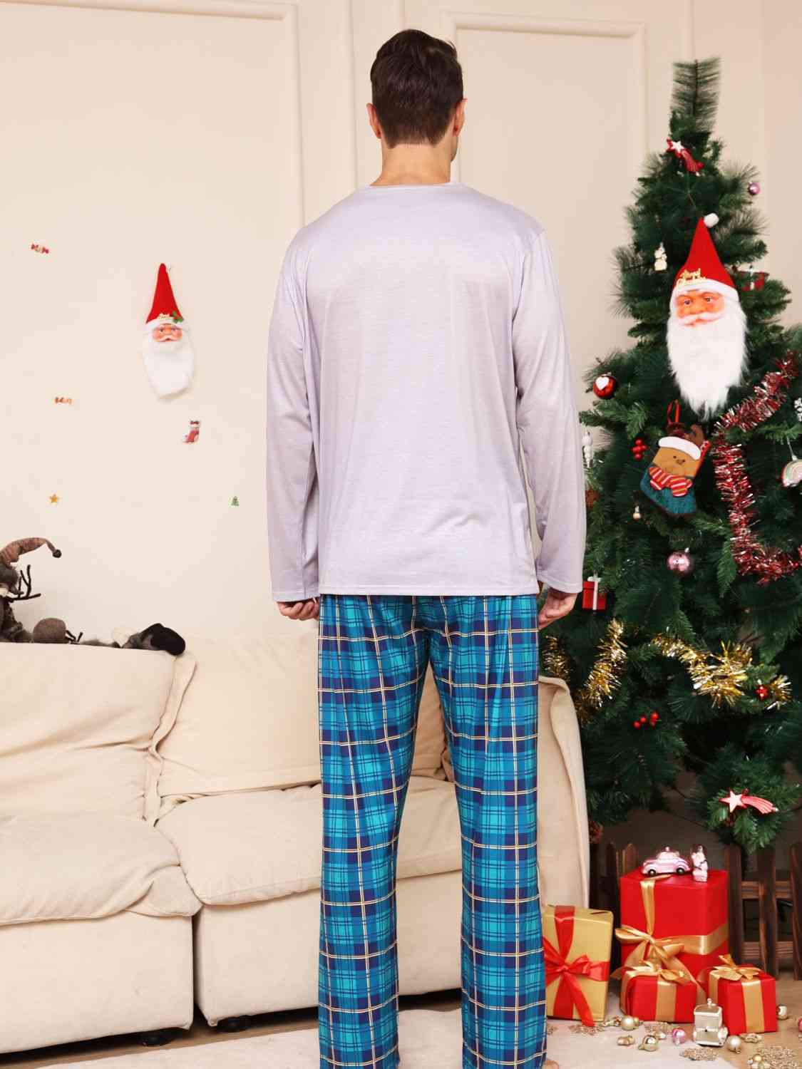 Adult Rudolph Graphic Long Sleeve Top and Plaid Pants Set