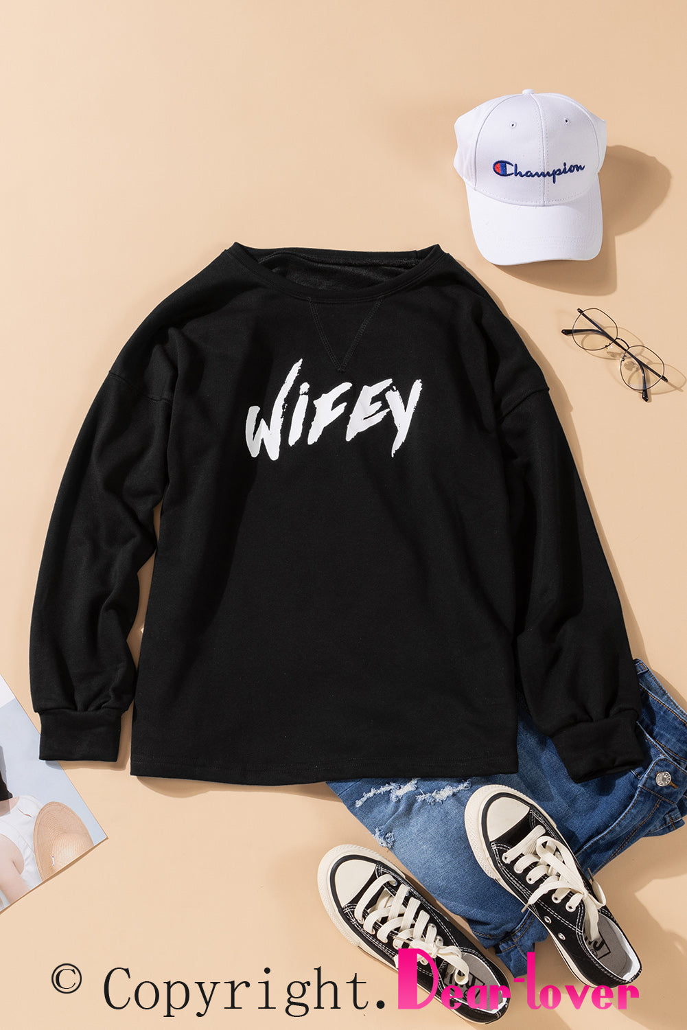 Crew Neck Wifey Graphic Sweatshirt