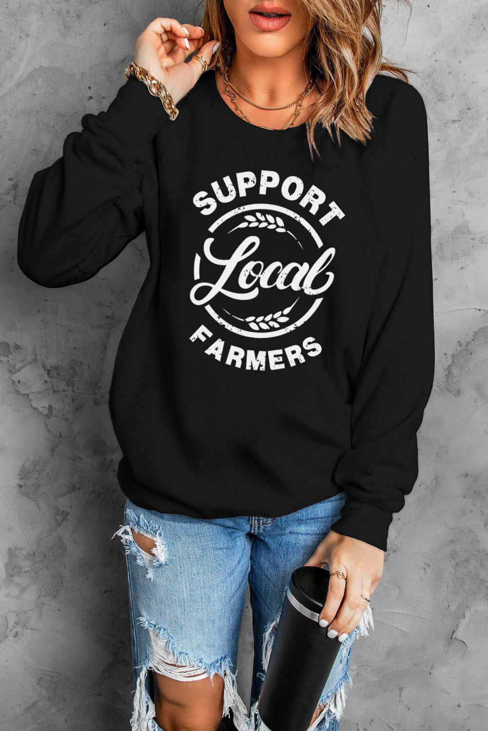 Support Local Farmers Print Long Sleeve Sweatshirt