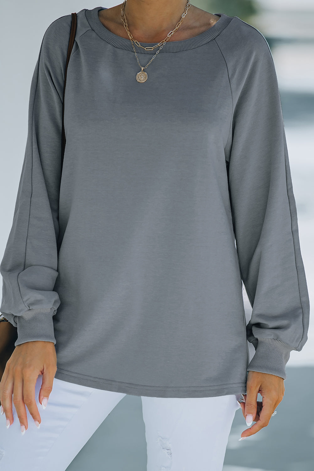 Plain Relaxed Fit Crew Neck Pullover Sweatshirt