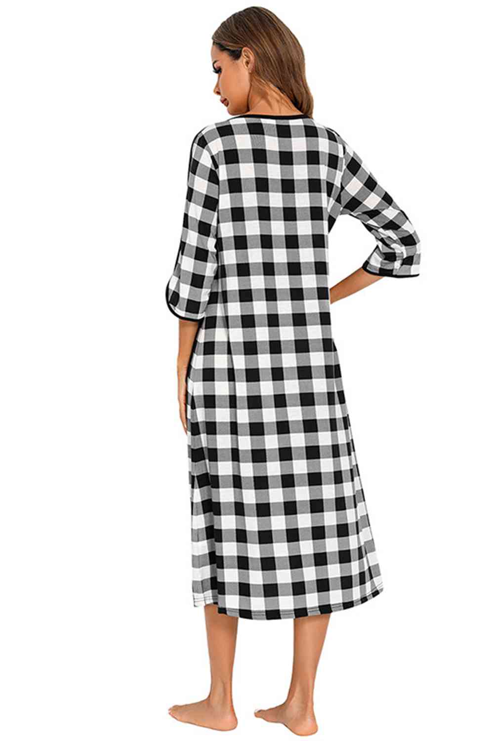 Round Neck Three-Quarter Sleeve Midi Night Dress