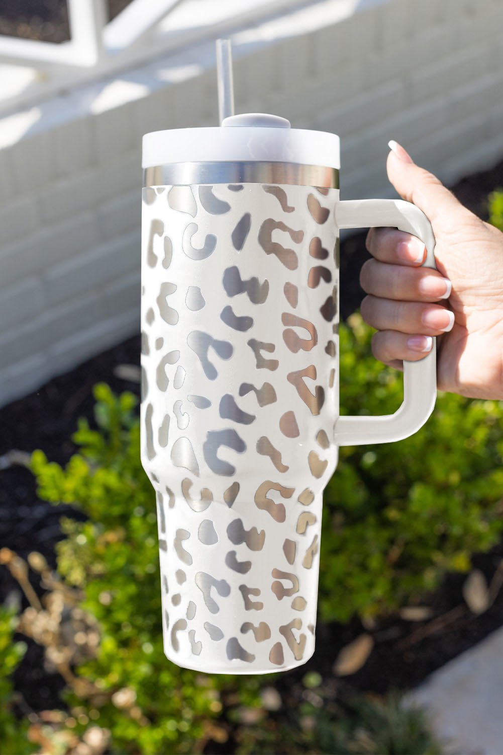 Leopard Print 40oz Stainless Steel Portable Cup with Handle – Whipi Co