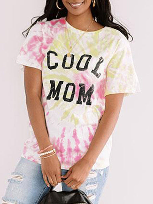 Women's Mother's Day Letter Print Tie Dye Short Sleeve T-Shirt
